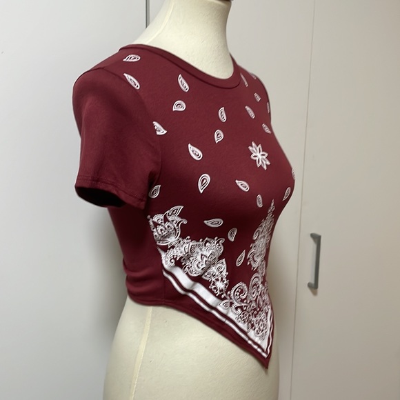 Handkerchief Style Short Sleeve Crop Top * Burgundy *‎ Papermoon * Size Small - Picture 2 of 14